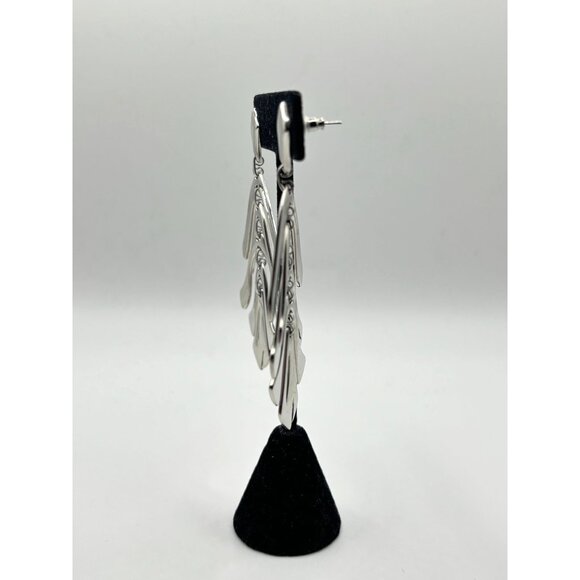 Kendra Scott Lotus Statement Earrings Silver Plated Dangle With Textured Design - Picture 5 of 7